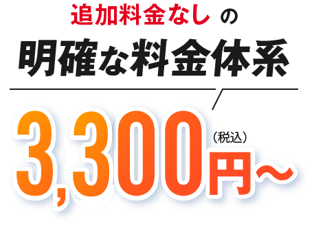 追加料金なしの明確な料金体系 3,300円(税込)～